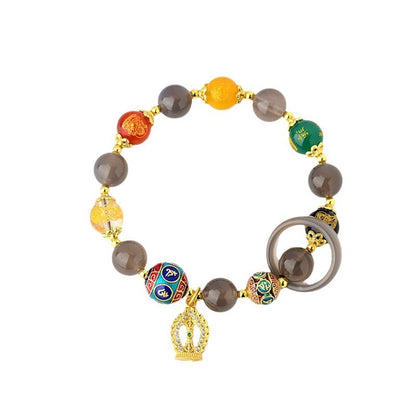 Natural Agate Five-Way God of Wealth Bracelet | Diamond Vajra Pendant for Prosperity