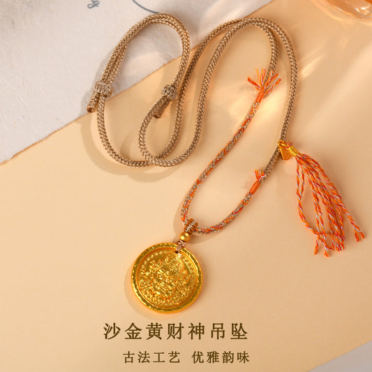 Golden Wealth God Pendant Tibetan Necklace - Prosperity and Protection Amulet