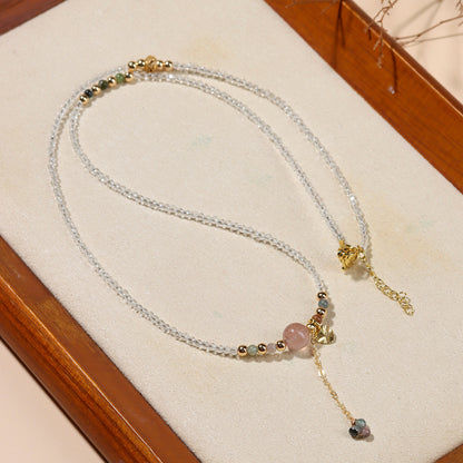 Tourmaline Amethyst Strawberry Crystal Multi-Circle Bracelet - Spiritual Protection & Elegant Necklace