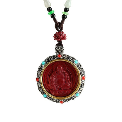 Tibetan Style Cinnabar Rotating Thangka Necklace with Buddha Pendant – Spiritual Protection Jewelry