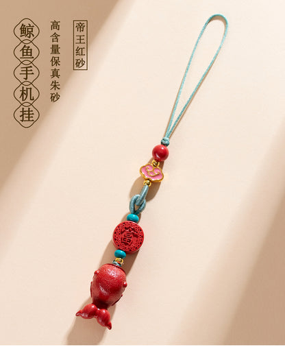 Imperial Red Cinnabar Whale Phone Chain Pendant - Protective Charm for Good Fortune