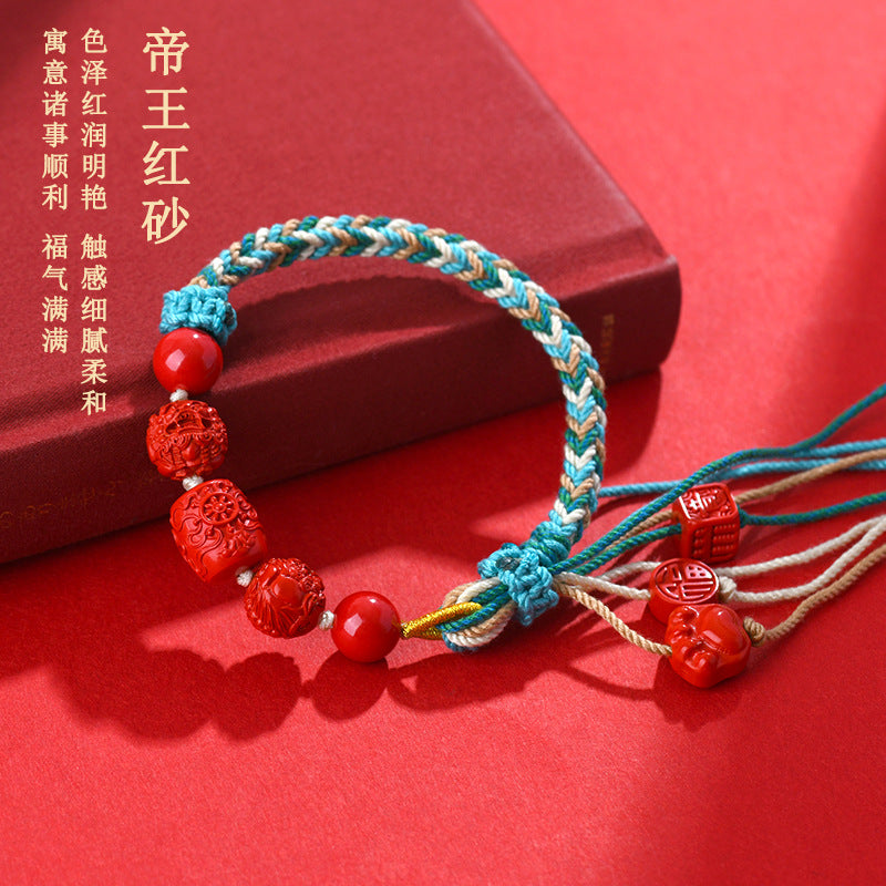Natural High Content Cinnabar Guanyin Barrel Beads Tibetan Bracelet - Handwoven Spiritual Protection