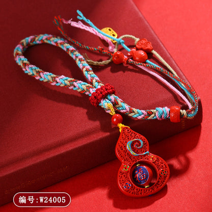 Natural High Content Cinnabar Gourd Pendant | Tibetan Style Keychain for Fortune & Protection