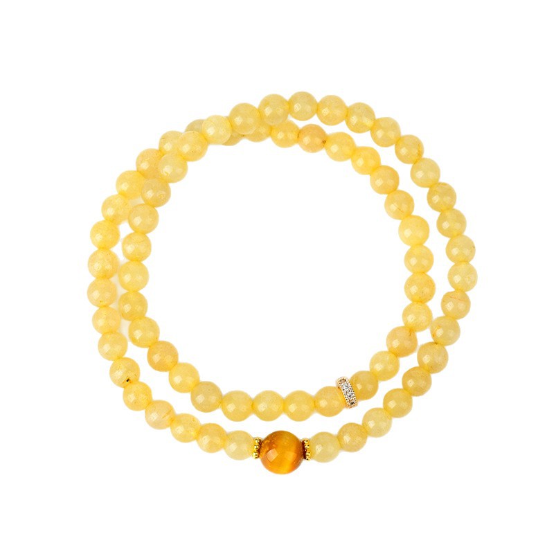 Golden Rutilated Quartz & Tiger Eye Double Circle Bracelet | Wealth & Protection Amulet for Women