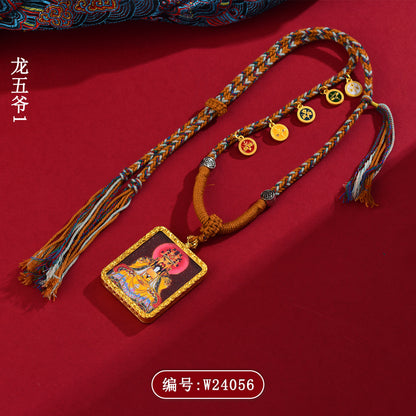 Purple Gold Sand Cinnabar Dragon Thangka Pendant - Tibetan Spiritual Necklace for Protection