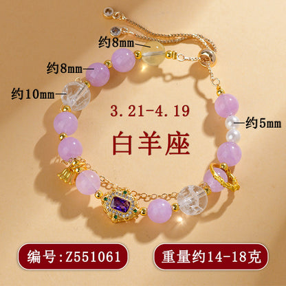 Aries Crystal Zodiac Bracelet – Spiritual Protection and Courage Charm for Women