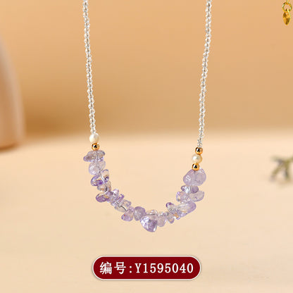 Natural Amethyst Crushed Stone Adjustable Necklace | Spiritual Protection & Elegant Design for Women