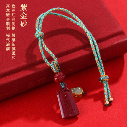 Natural Cinnabar Purple Gold Sand Wu Sui General Car Pendant - Wealth Protection Amulet