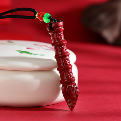 Natural Cinnabar Purple Gold Wenchang Pen Pendant for Exam Success and Academic Luck