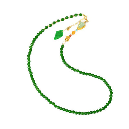 Green Chalcedony Gourd Pendant Necklace | Chinese Retro Style Fortune & Protection Amulet
