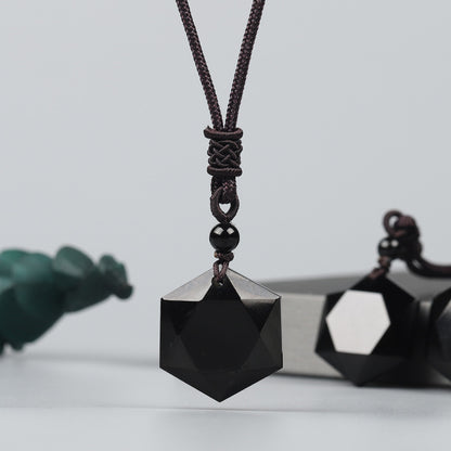Natural Obsidian Hexagram Pendant - Spiritual Protection Amulet for Men & Women