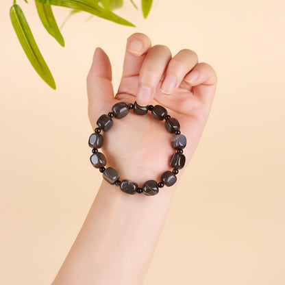 Natural Gray Moonstone Sugar Cube Bracelet | Mystical Protection & Feminine Elegance