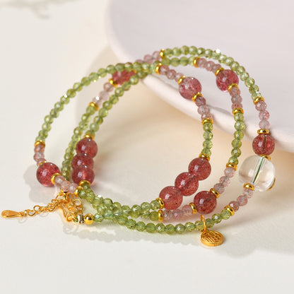 Natural Peridot Strawberry Crystal Multi-Circle Bracelet & Necklace | S925 Silver Dual-Use Women's Spiritual Jewelry