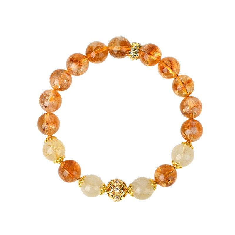 Yellow Pagoda Rutilated Quartz Bracelet - Chinese Style Women's Spiritual Jewelry