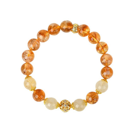 Yellow Pagoda Rutilated Quartz Bracelet - Chinese Style Women's Spiritual Jewelry
