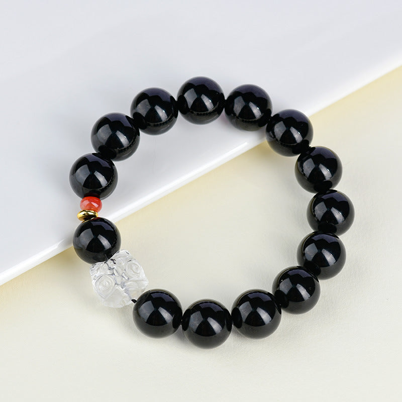 Obsidian Lion Awakening Bracelet with White Crystal and Southern Red Agate | Spiritual Protection Unisex Jewelry