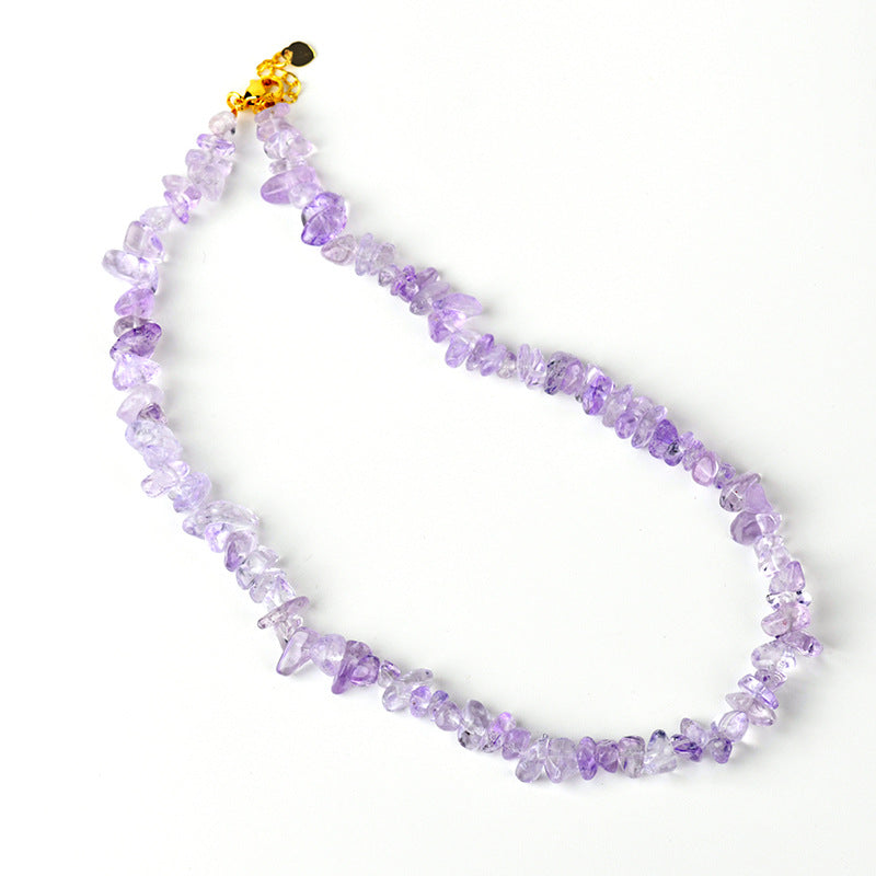Natural Bolivia Amethyst Crushed Stone Collarbone Necklace & Double Circle Bracelet | Spiritual Protection & Wealth Attraction