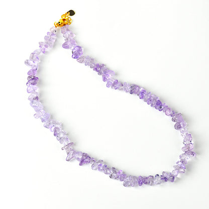 Natural Bolivia Amethyst Crushed Stone Collarbone Necklace & Double Circle Bracelet | Spiritual Protection & Wealth Attraction