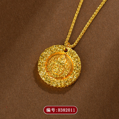 Golden Eight Treasures God of Wealth Pendant Necklace | Tibetan Retro Collarbone Chain for Prosperity