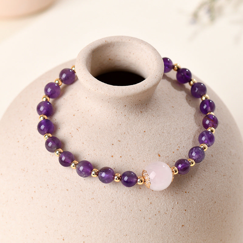 Natural Amethyst Rose Quartz Bracelet | Spiritual Healing Crystal for Love & Protection