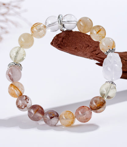 Natural Crystal Five Elements Bracelet with Lucky Pixiu - Unisex Couple Style for Balance and Wealth