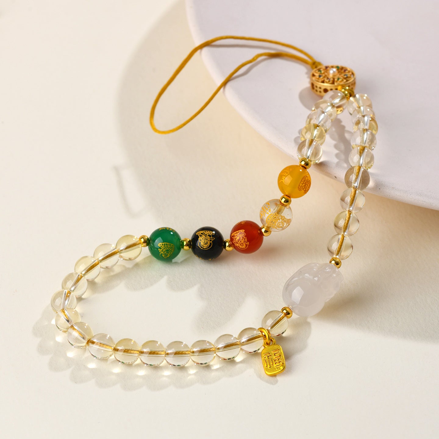 Natural Yellow Crystal Five-Way Wealth God Pixiu Phone Pendant - Wealth Attraction Charm