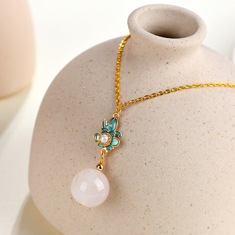 Natural Pink Quartz Ancient Craft Pendant Necklace | Chinese Ethnic Style Love Energy