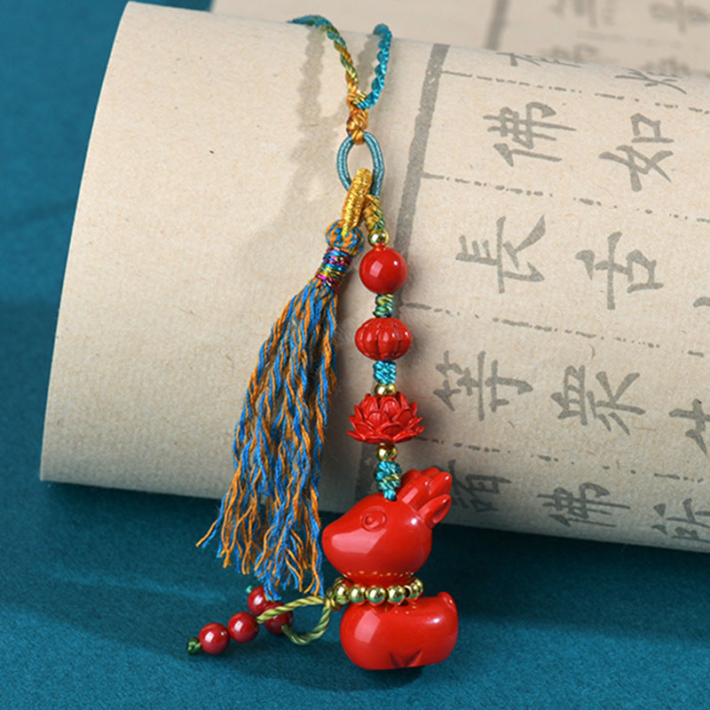 Natural High-Content Cinnabar Peace Pendant - Car Keychain Bag Ornament for Protection