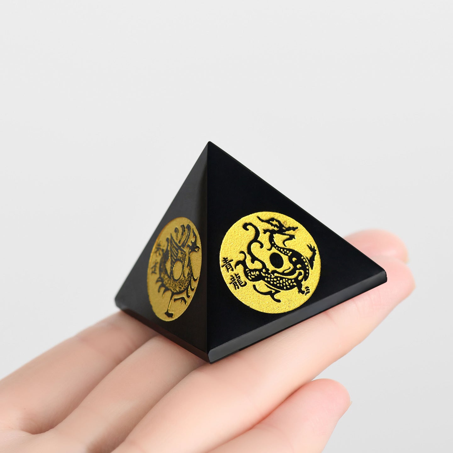 Natural Obsidian Pyramid with Four Divine Beasts - Feng Shui Home Ornament for Protection and Harmony