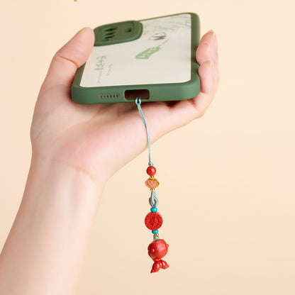 Imperial Red Cinnabar Whale Phone Chain Pendant - Protective Charm for Good Fortune