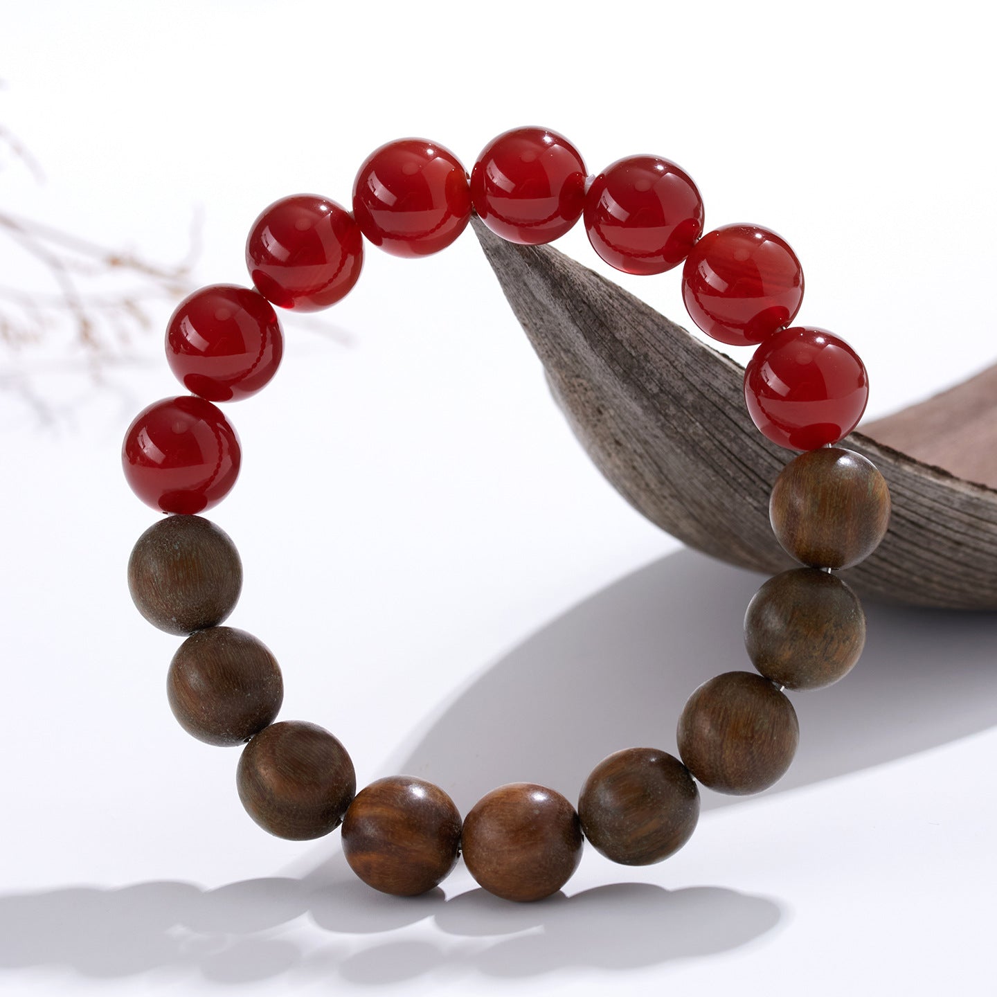 Natural Green Sandalwood Red Agate Bracelet | Spiritual Protection & Wealth Luck Charm