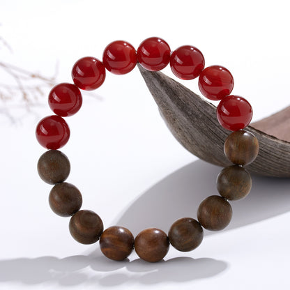 Natural Green Sandalwood Red Agate Bracelet | Spiritual Protection & Wealth Luck Charm