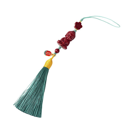 Natural Purple Gold Cinnabar Infant Buddha Charm with Handwoven Tassel for Phone & Bag