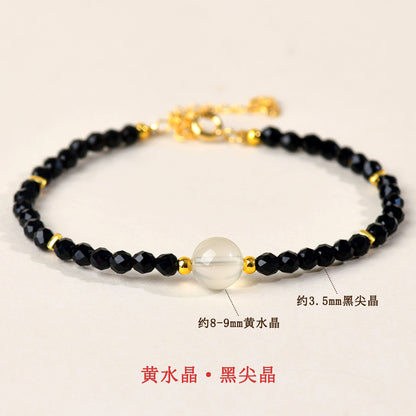 Natural Crystal Black Spinel Multi-Gem Adjustable Bracelet for Women - Mystical Protection & Elegance
