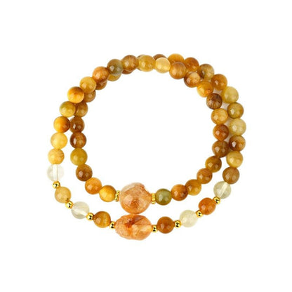 Golden Tiger Eye Pixiu Double Circle Bracelet - Chinese Style Wealth Talisman