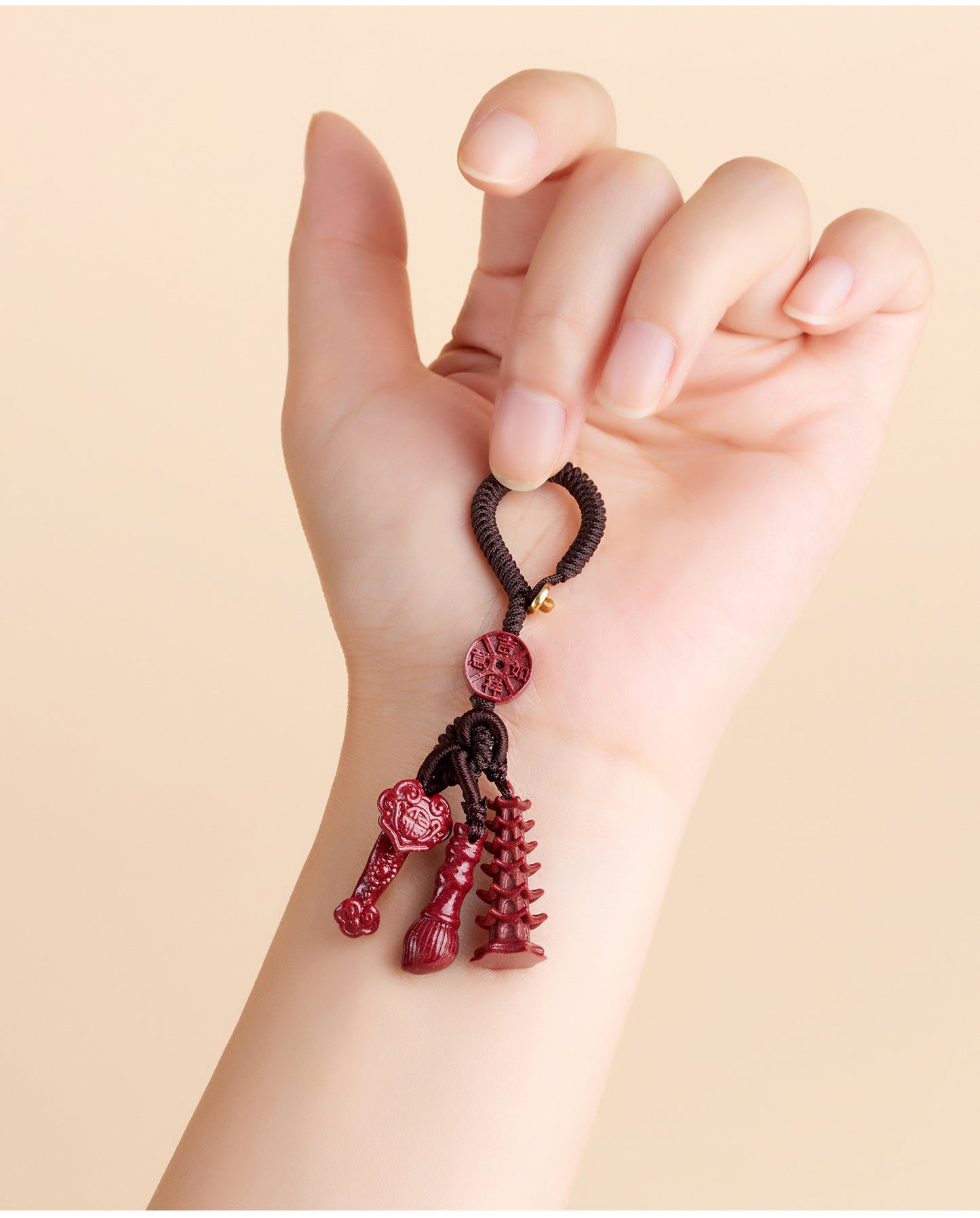 Natural Purple Gold Cinnabar Wenchang Pagoda Keychain | Academic Success & Wealth Talisman