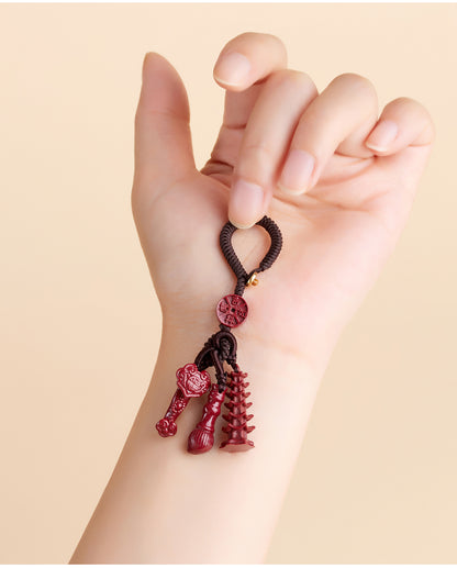 Natural Purple Gold Cinnabar Wenchang Pagoda Keychain | Academic Success & Wealth Talisman