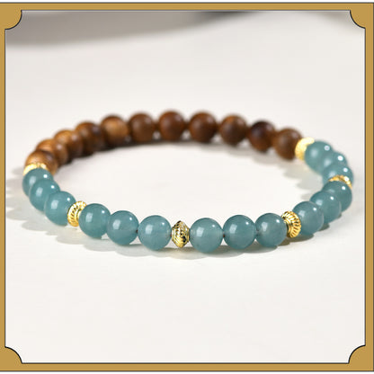 Blue Water Jade Chalcedony Agarwood Buddhist Bracelet | Zen Meditation Beads for Women's Spiritual Protection