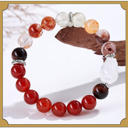 Natural Crystal Five Elements Bracelet with Lucky Pixiu - Unisex Couple Style for Balance and Wealth