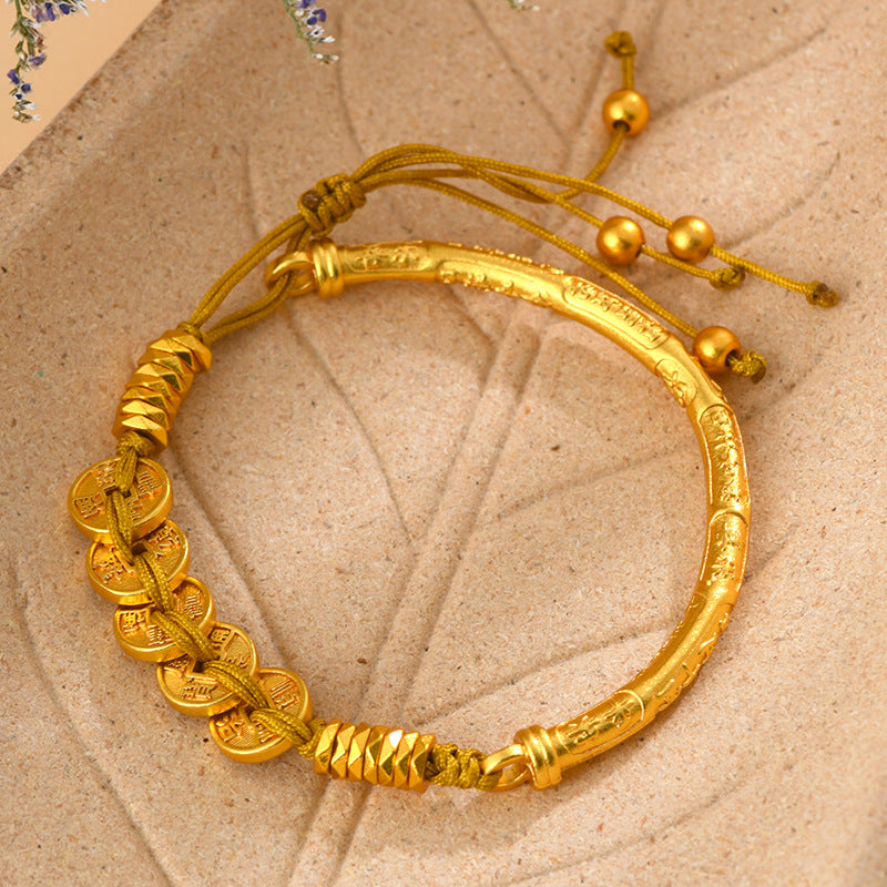 Gold Five Emperors Coin Half Bracelet | Ancient Method Coiled Wealth Protection Jewelry