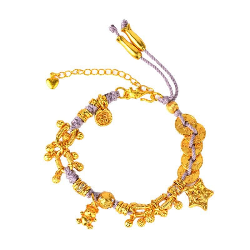 Golden Five Emperors Money Abundant Harvest Bracelet | Wealth & Prosperity Tibetan Style Amulet
