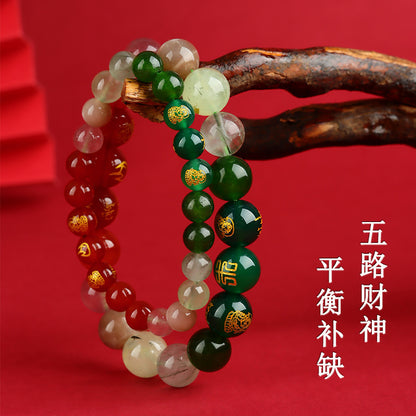 Five Elements Five Paths God of Wealth Natural Crystal Bracelet - Balance & Prosperity Unisex Jewelry