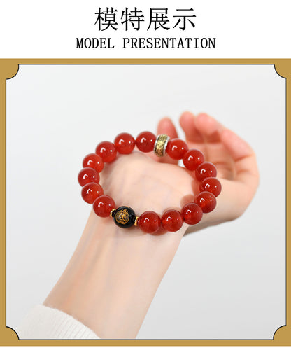 Natural Red Agate Zodiac Birth Buddha Six-Word Mantra Couple Bracelet for Birth Year Blessings