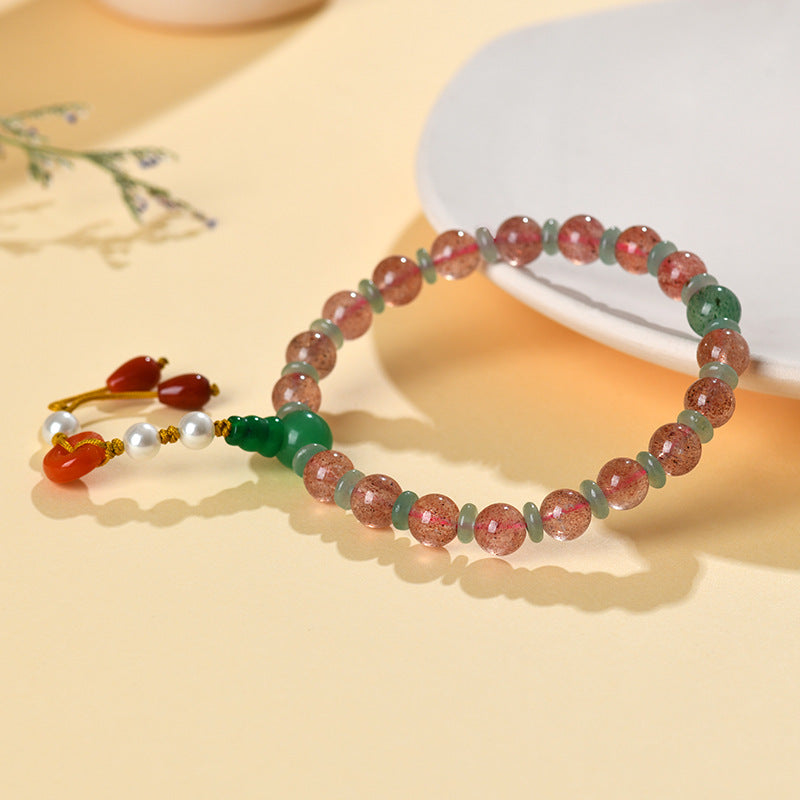 Strawberry Crystal Dongling Jade Bracelet - Natural Energy Stone for Love and Wealth