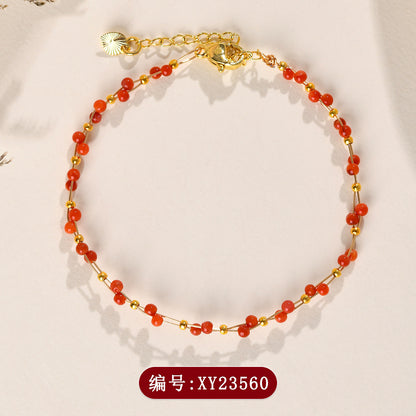 Natural Crystal Lapis Lazuli Tourmaline Red Agate Silk Wrapped Bracelet for Petite Women