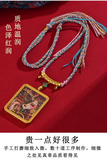 Purple Gold Cinnabar Past Life Present Life Thangka Pendant | Tibetan Hand-woven Spiritual Necklace