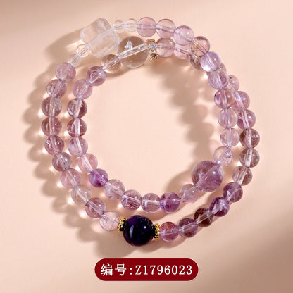 Natural Amethyst White Crystal Sugar Cube Double Circle Bracelet New Chinese Style Fashion Bracelet