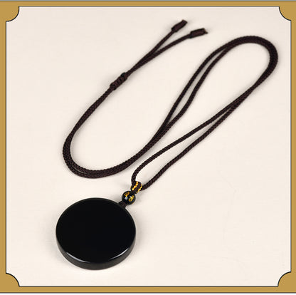 Natural Obsidian Round Pendant Necklace for Zodiac Year Protection and Peace