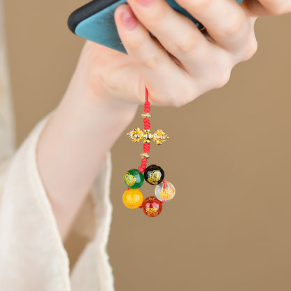 Natural Agate Five-Way God of Wealth Pendant with Vajra Buddha Beads - Mystical Wealth Charm