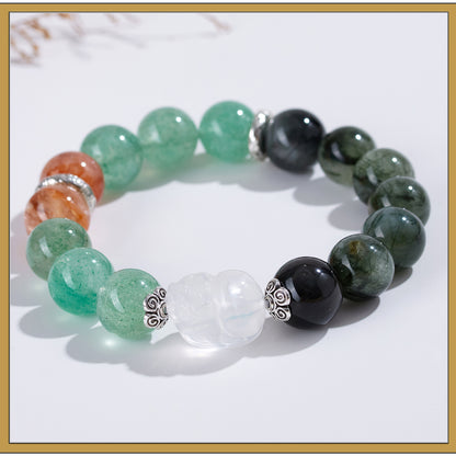 Natural Crystal Five Elements Bracelet with Lucky Pixiu - Unisex Couple Style for Balance and Wealth
